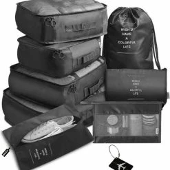 Beste deal 💯 BOTC Packing Cubes Set 9-Delig – Kleding Organizer Voor Koffers, Tassen En 🎒 Backpack Zwart ✔️