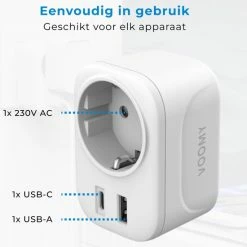 Korting 🎉 Voomy Reisstekker Engeland/UK - Wereldstekker Type G - USB-C & USB-A - Wit 😍 -Reisbagage-Reisaccessoires Winkel 550x590 1