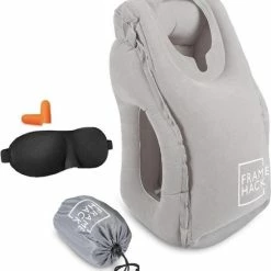 Groothandel ❤️ Framehack Zacht Opblaasbaar Reiskussen Inclusief 3D Slaapmasker,Oordopjes En Handig Opbergzakje - Travel Pillow - Nekkussen - LUXE REISKUSSEN - Multifunctioneel Kussen Voor Onderweg - Compact & Comfortabel – Reiskussen Vliegtuig,Auto En Trein - Grijs 😍