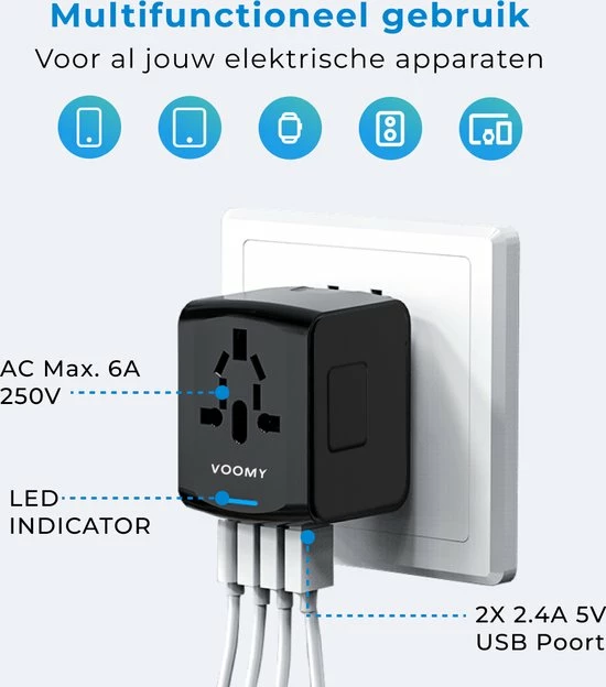 Beste deal π Voomy Reisstekker Wereld - 170+ Landen - 4 USB Poorten - Wereldstekker Universeel - Zwart βοΈ 8 Beste deal π Voomy Reisstekker Wereld - 170+ Landen - 4 USB Poorten - Wereldstekker Universeel - Zwart βοΈ - Afbeelding 6