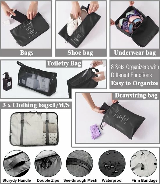 Beste deal 💯 BOTC Packing Cubes Set 9-Delig – Kleding Organizer Voor Koffers, Tassen En 🎒 Backpack Zwart ✔️ 8 Beste deal 💯 BOTC Packing Cubes Set 9-Delig – Kleding Organizer Voor Koffers, Tassen En 🎒 Backpack Zwart ✔️ - Afbeelding 6