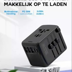Hete verkoop 🤩 TravelHawk Universele Wereldstekker Met 2x Fastcharge USB-C En 3 USB Poorten - Reisstekker - Internationale Reisstekker Voor 150+ Landen - Amerika (USA) - Engeland (UK) - Australië - Azië - Zuid Amerika - Afrika - Wereldstekkers - Zwart 🎁 -Reisbagage-Reisaccessoires Winkel 550x642