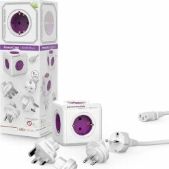 Aanbiedingen ⌛ DesignNest PowerCube ReWirable Reisstekker + 3x Wereldstekkers + 1 Meter IEC EU Kabel DE - Wit/Paars - 5 Stopcontacten - Wereld Adapter 🔔 -Reisbagage-Reisaccessoires Winkel 550x653