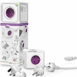 Aanbiedingen ⌛ DesignNest PowerCube ReWirable Reisstekker + 3x Wereldstekkers + 1 Meter IEC EU Kabel DE - Wit/Paars - 5 Stopcontacten - Wereld Adapter 🔔 -Reisbagage-Reisaccessoires Winkel 550x656 4