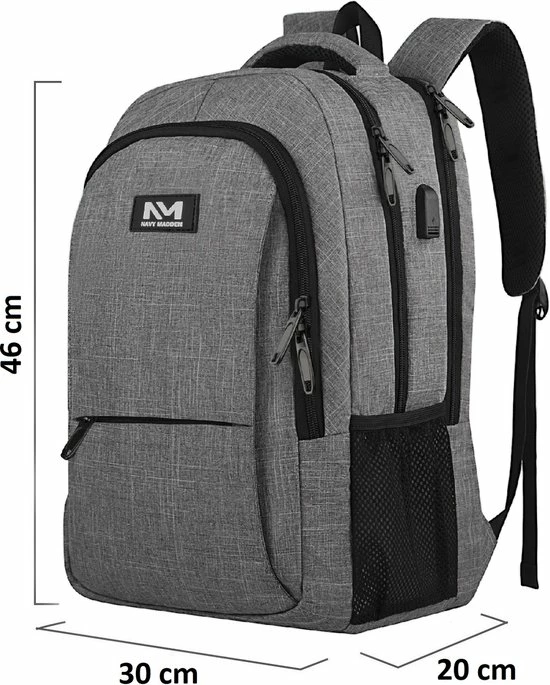 Nieuw โ Navy Madden Rugzak Met USB Poort 28L - Grijs - Luxe Laptop Rugtas 15.6 Inch Met Laptopvak - Heren - Dames - Jongens - Meisje - Waterafstotend - Rugzakken ๐ 13 Nieuw โ Navy Madden Rugzak Met USB Poort 28L - Grijs - Luxe Laptop Rugtas 15.6 Inch Met Laptopvak - Heren - Dames - Jongens - Meisje - Waterafstotend - Rugzakken ๐ - Afbeelding 11