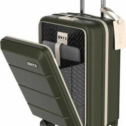 Begroting 🔔 ONYX® 👜 Handbagage Koffer 35 L - Spinner Wielen - Lichtgewicht Trolley - Dubbel TSA Slot - Handig Voorvak - 55 Cm - Olive ❤️
