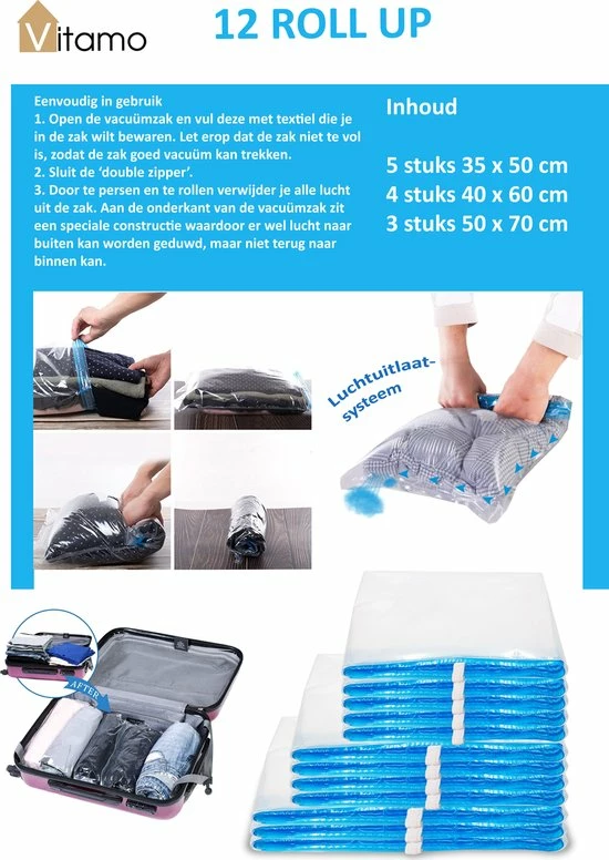 Beste Pirce ๐ VITAMO Roll Up Vacuüm Opbergzakken - 3 Maten Oprolbare Vacuümzakken - 12 Stuks ๐ 7 Beste Pirce ๐ VITAMO Roll Up Vacuüm Opbergzakken - 3 Maten Oprolbare Vacuümzakken - 12 Stuks ๐ - Afbeelding 5
